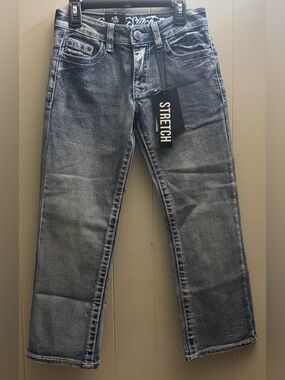 Retro Stitch Girls Stretch Slim Jeans - Blue